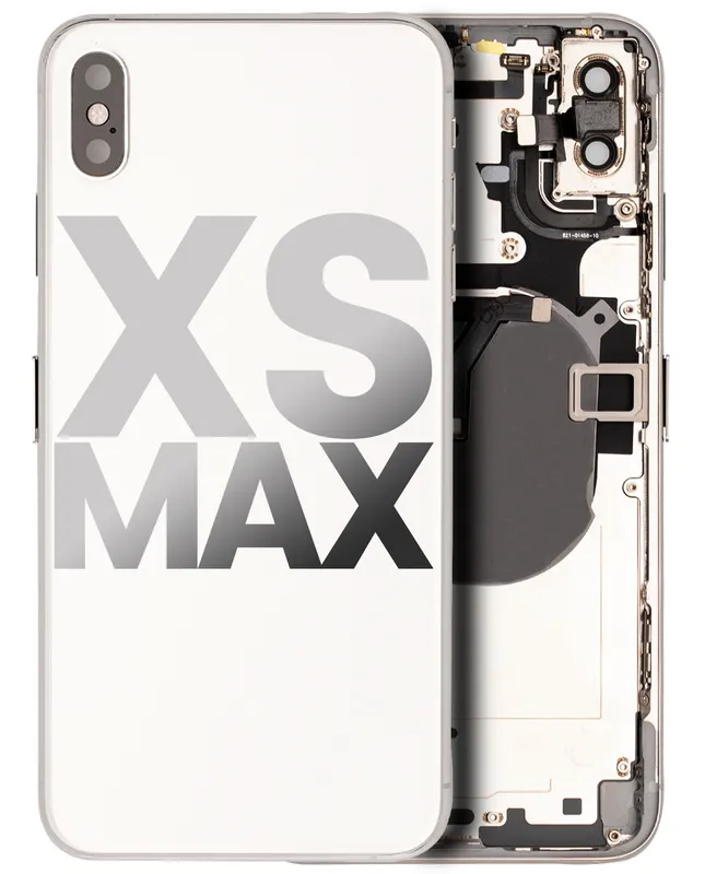 Zadní kryt (housing) s drobnými součástkami (předinstalováno) pro iPhone XS Max (originál z vyřazeného zařízení, stav C) (stříbrná)