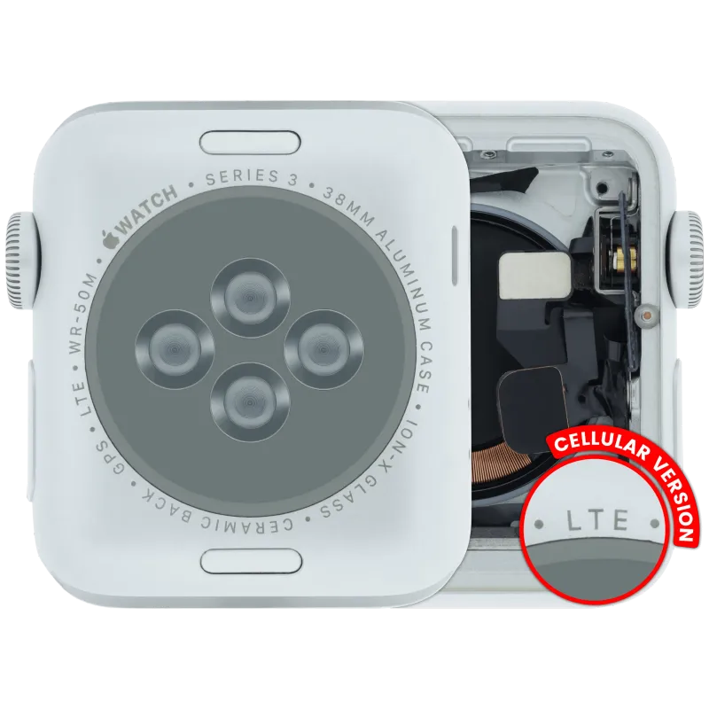 Housing (kompletní tělo) pro Apple Watch Series 3 (38 mm) (originál z vyřazeného zařízení, stav A) (verze Cellular) (hliník / stříbrná)