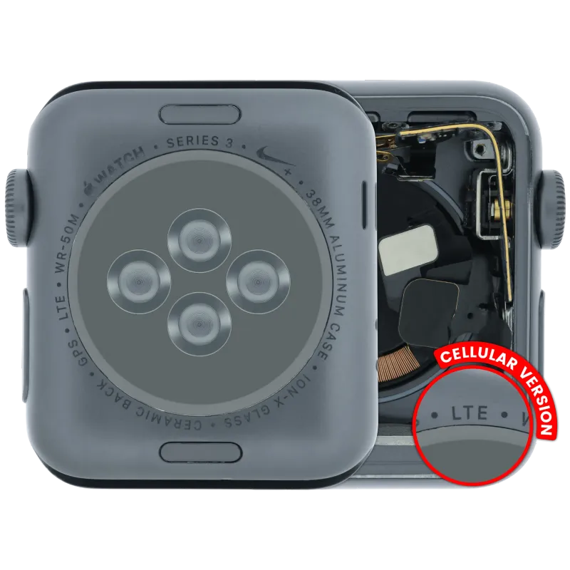 Housing (kompletní tělo) pro Apple Watch Series 3 (38 mm) (originál z vyřazeného zařízení, stav A) (verze Cellular) (hliník / vesmírně černá)