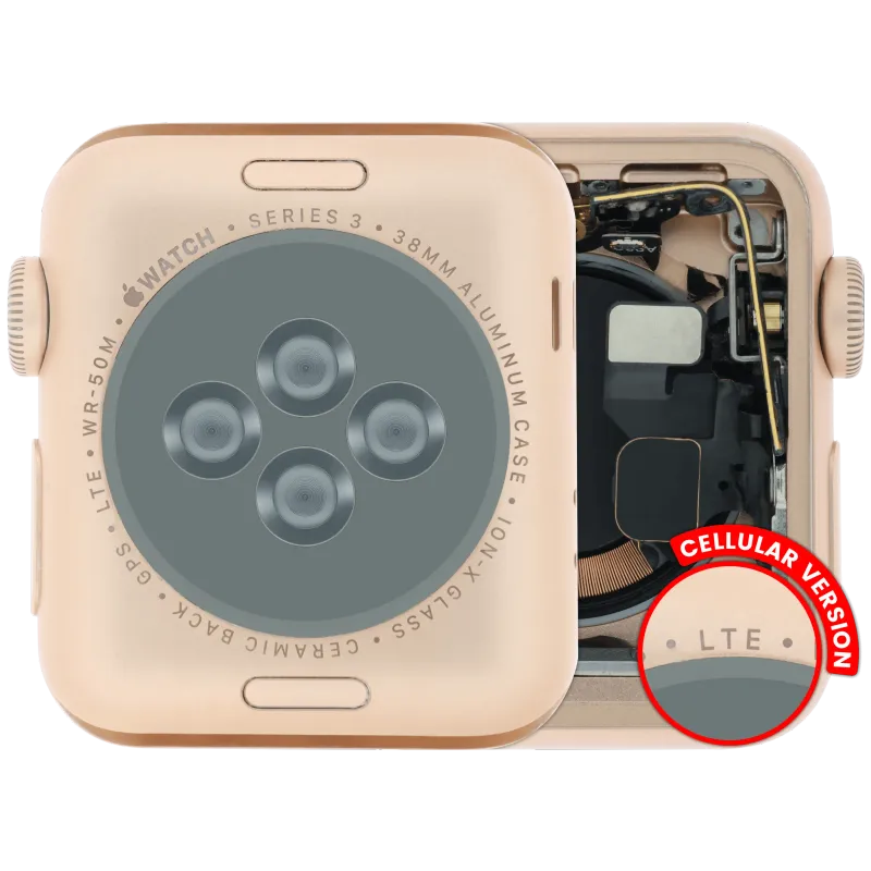 Housing (kompletní tělo) pro Apple Watch Series 3 (38 mm) (originál z vyřazeného zařízení, stav A) (verze Cellular) (hliník / růžově zlatá)