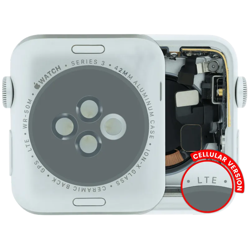 Housing (kompletní tělo) pro Apple Watch Series 3 (42 mm) (originál z vyřazeného zařízení, stav A) (verze Cellular) (hliník / stříbrná)