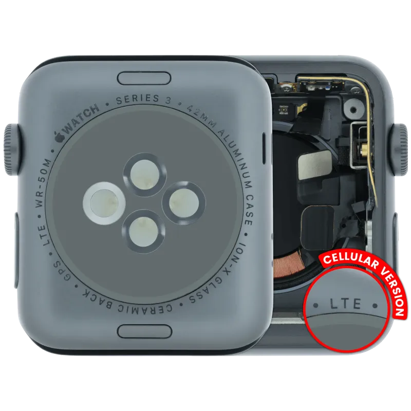 Housing (kompletní tělo) pro Apple Watch Series 3 (42 mm) (originál z vyřazeného zařízení, stav A) (verze Cellular) (hliník / vesmírně černá)