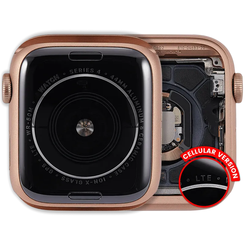 Housing (kompletní tělo) pro Apple Watch Series 4 (44 mm) (originál z vyřazeného zařízení, stav A) (verze Cellular) (hliník / zlatá)