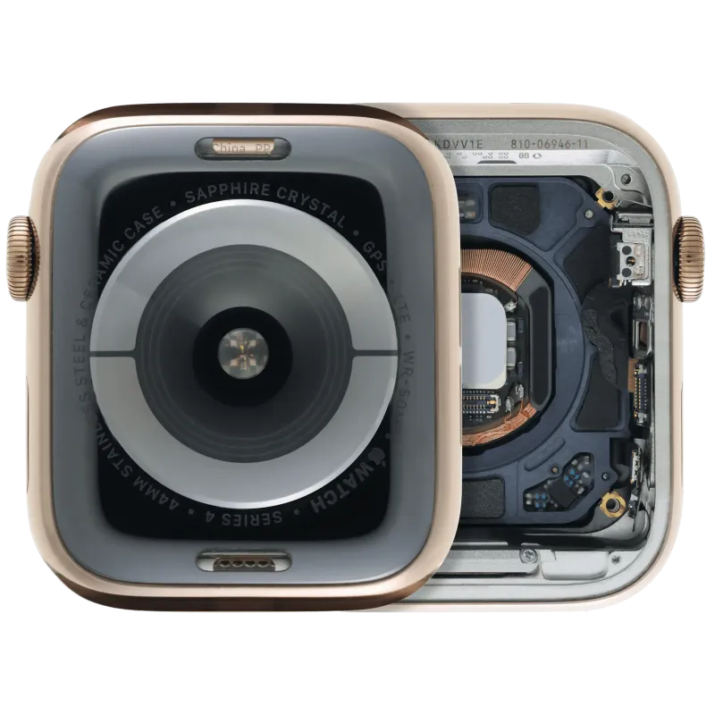 Housing (kompletní tělo) pro Apple Watch Series 4 (44 mm) (originál z vyřazeného zařízení, stav A) (nerez / zlatá)