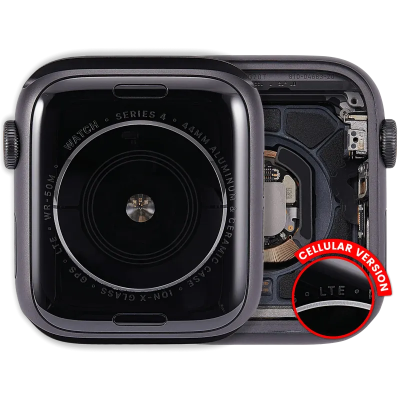Housing (kompletní tělo) pro Apple Watch Series 4 (44 mm) (originál z vyřazeného zařízení, stav A) (verze Cellular) (hliník / vesmírně černá)