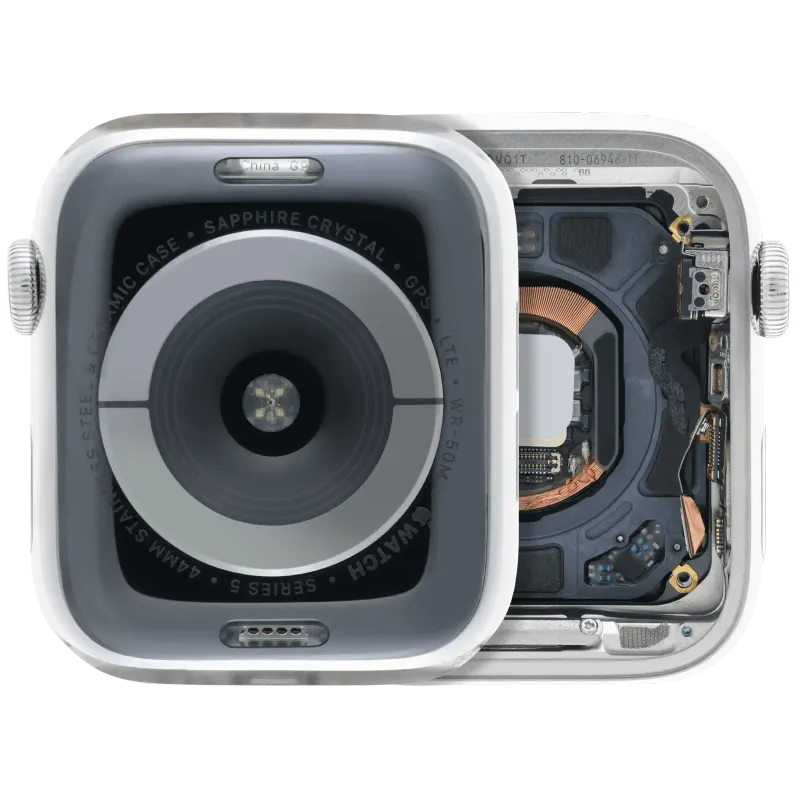 Housing (kompletní tělo) pro Apple Watch Series 5 (44 mm) (originál z vyřazeného zařízení, stav A) (nerez / stříbrná)