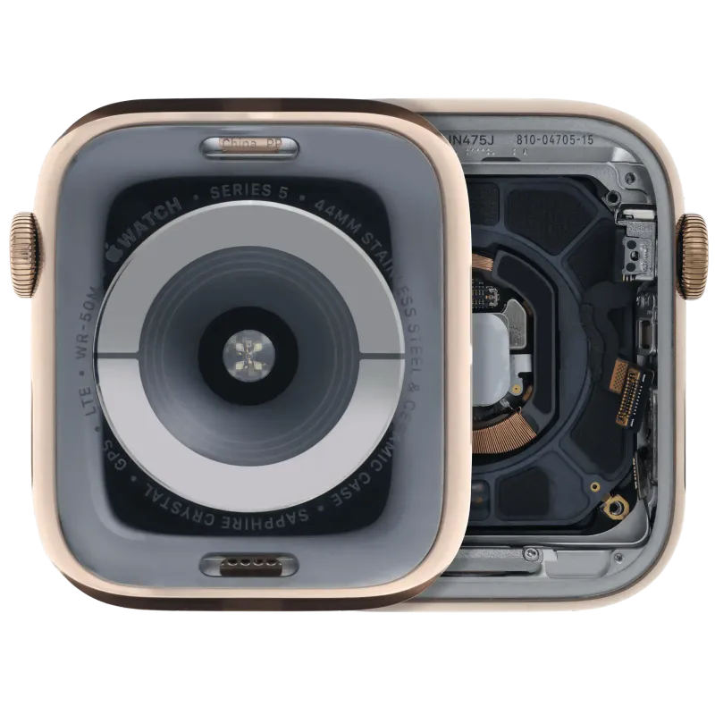 Housing (kompletní tělo) pro Apple Watch Series 5 (44 mm) (originál z vyřazeného zařízení, stav A) (nerez / zlatá)