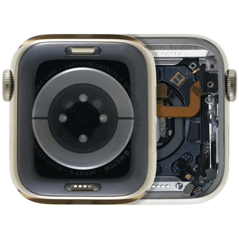 Housing (kompletní tělo) pro Apple Watch Series 6 (40 mm) (originál z vyřazeného zařízení, stav A) (nerez / zlatá)