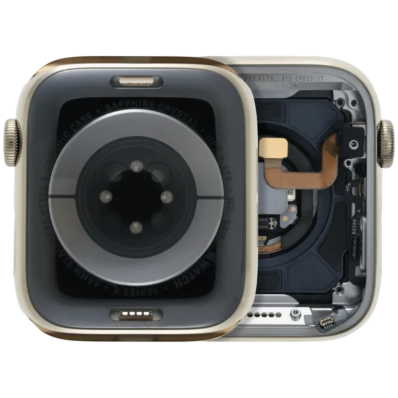 Housing (kompletní tělo) pro Apple Watch Series 6 (44 mm) (originál z vyřazeného zařízení, stav A) (nerez / zlatá)
