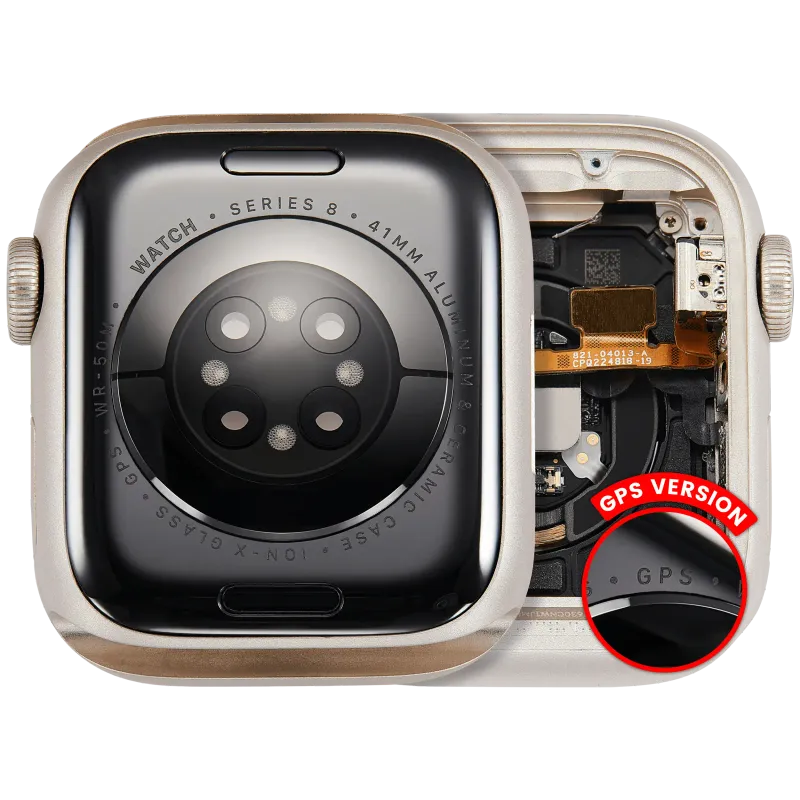 Housing (kompletní tělo) pro Apple Watch Series 8 (41 mm) (originál z vyřazeného zařízení, stav A) (verze GPS) (hliník / hvězdně bílá)