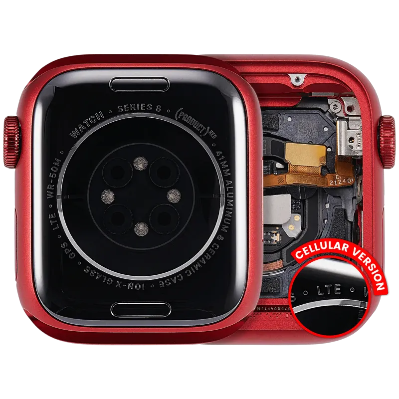 Housing (kompletní tělo) pro Apple Watch Series 8 (41 mm) (originál z vyřazeného zařízení, stav A) (verze Cellular) (hliník / červená)