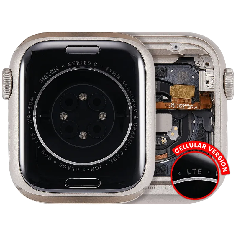 Housing (kompletní tělo) pro Apple Watch Series 8 (41 mm) (originál z vyřazeného zařízení, stav A) (verze Cellular) (hliník / hvězdně bílá)
