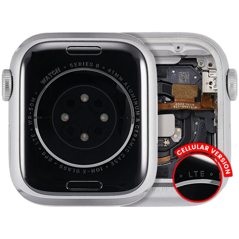 Housing (kompletní tělo) pro Apple Watch Series 8 (41 mm) (Used OEM Pull: Grade A)) (verze Cellular) (hliník / stříbrná)