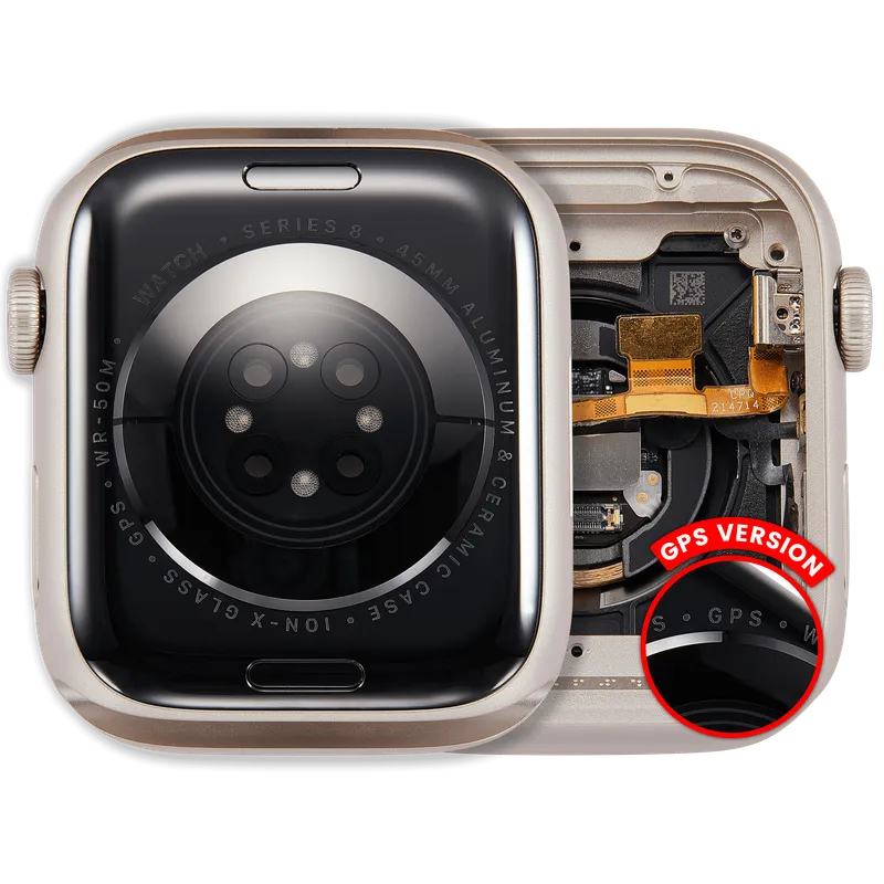 Housing (kompletní tělo) pro Apple Watch Series 8 (45 mm) (originál z vyřazeného zařízení, stav A) (verze GPS) (hliník / hvězdně bílá)