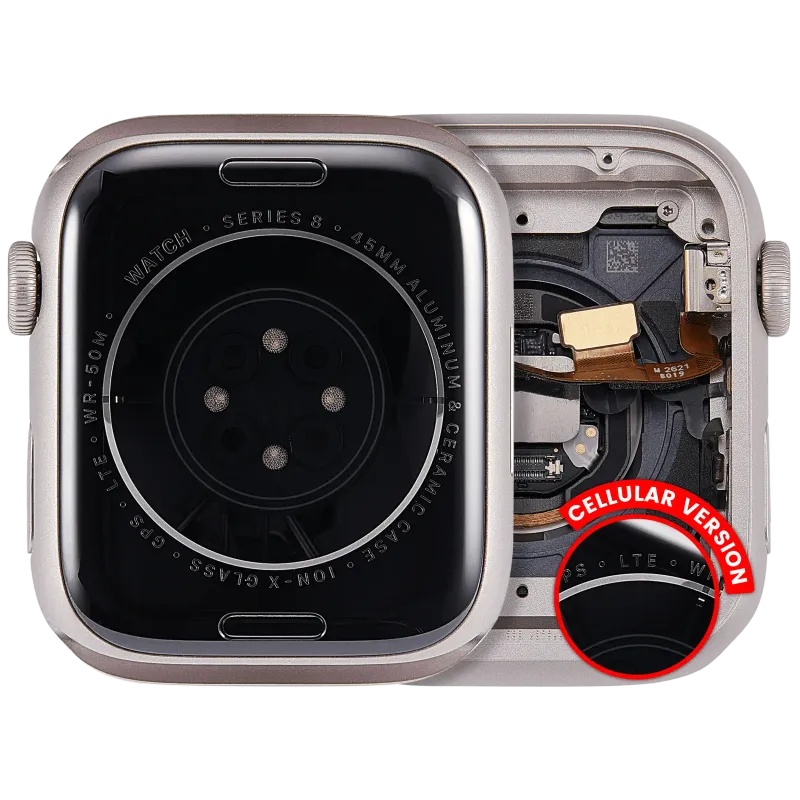 Housing (kompletní tělo) pro Apple Watch Series 8 (45 mm) (originál z vyřazeného zařízení, stav A) (verze Cellular) (hliník / hvězdně bílá)