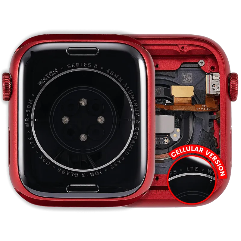 Housing (kompletní tělo) pro Apple Watch Series 8 (45 mm) (originál z vyřazeného zařízení, stav A) (verze Cellular) (hliník / červená)