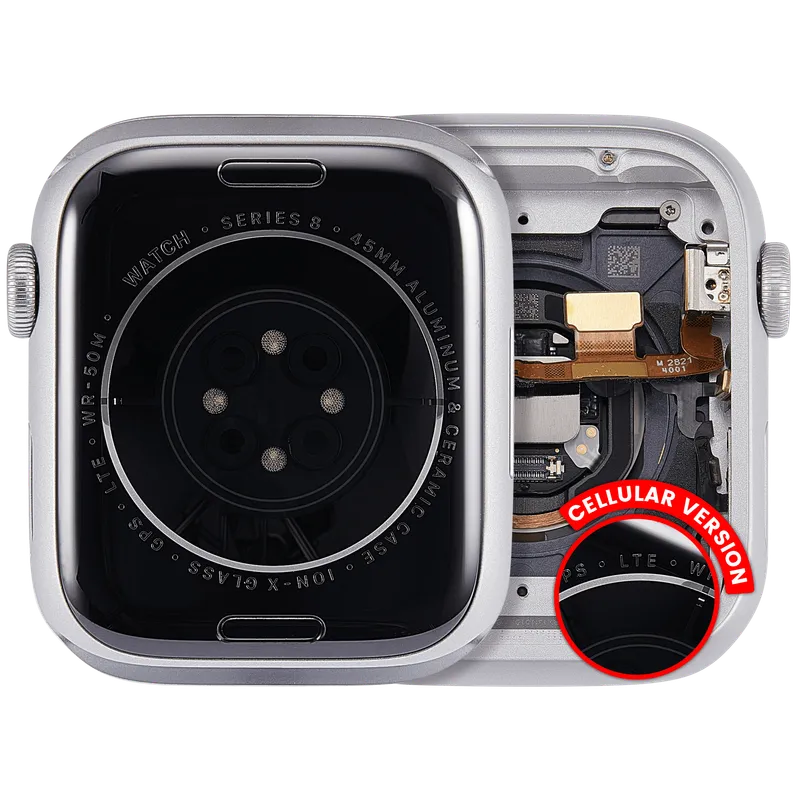 Housing (kompletní tělo) pro Apple Watch Series 8 (45 mm) (originál z vyřazeného zařízení, stav A) (verze Cellular) (hliník / stříbrná)