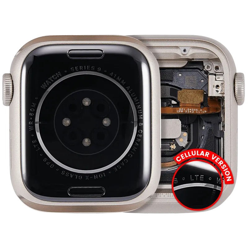 Housing (kompletní tělo) pro Apple Watch Series 9 (41 mm) (originál z vyřazeného zařízení, stav A) (verze Cellular) (hliník / hvězdně bílá)