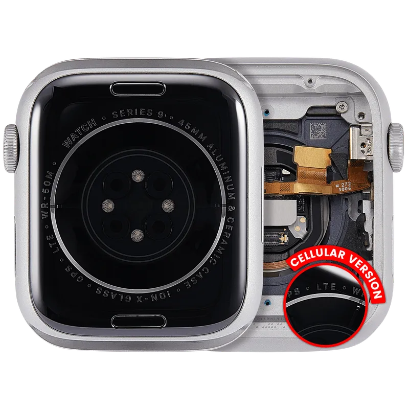 Housing (kompletní tělo) pro Apple Watch Series 9 (45 mm) (originál z vyřazeného zařízení, stav A) (verze Cellular) (hliník / stříbrná)