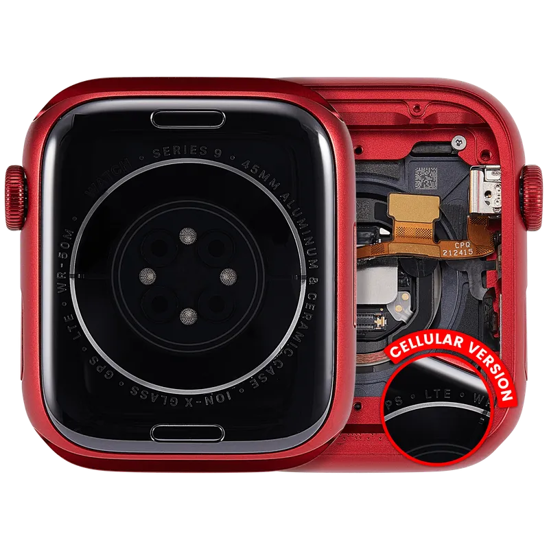 Housing (kompletní tělo) pro Apple Watch Series 9 (45 mm) (originál z vyřazeného zařízení, stav A) (verze Cellular) (hliník / červená)