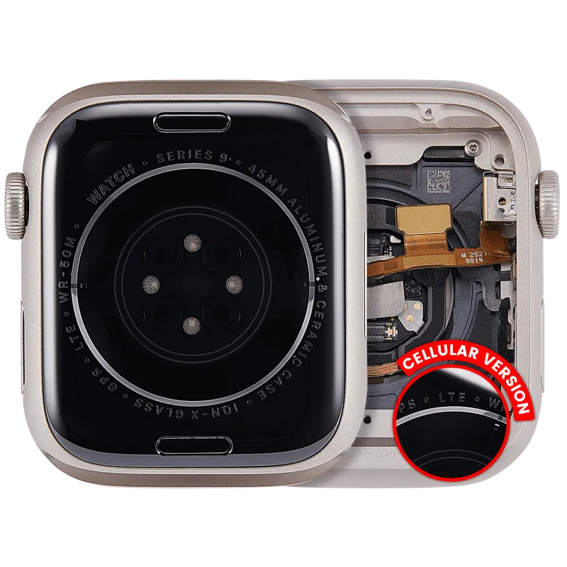 Housing (kompletní tělo) pro Apple Watch Series 9 (45 mm) (originál z vyřazeného zařízení, stav A) (verze Cellular) (hliník / hvězdně bílá)