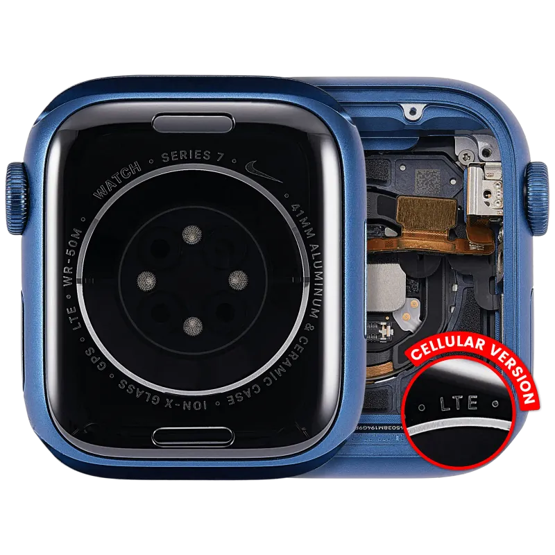 Housing (kompletní tělo) pro Apple Watch Series 7 (41 mm) (originál z vyřazeného zařízení, stav A) (verze Cellular) (hliník / modrá)