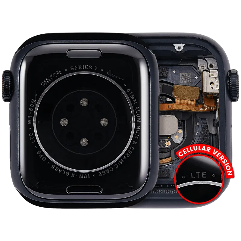 Housing (kompletní tělo) pro Apple Watch Series 7 (41 mm) (originál z vyřazeného zařízení, stav A) (verze Cellular) (hliník / vesmírně černá)