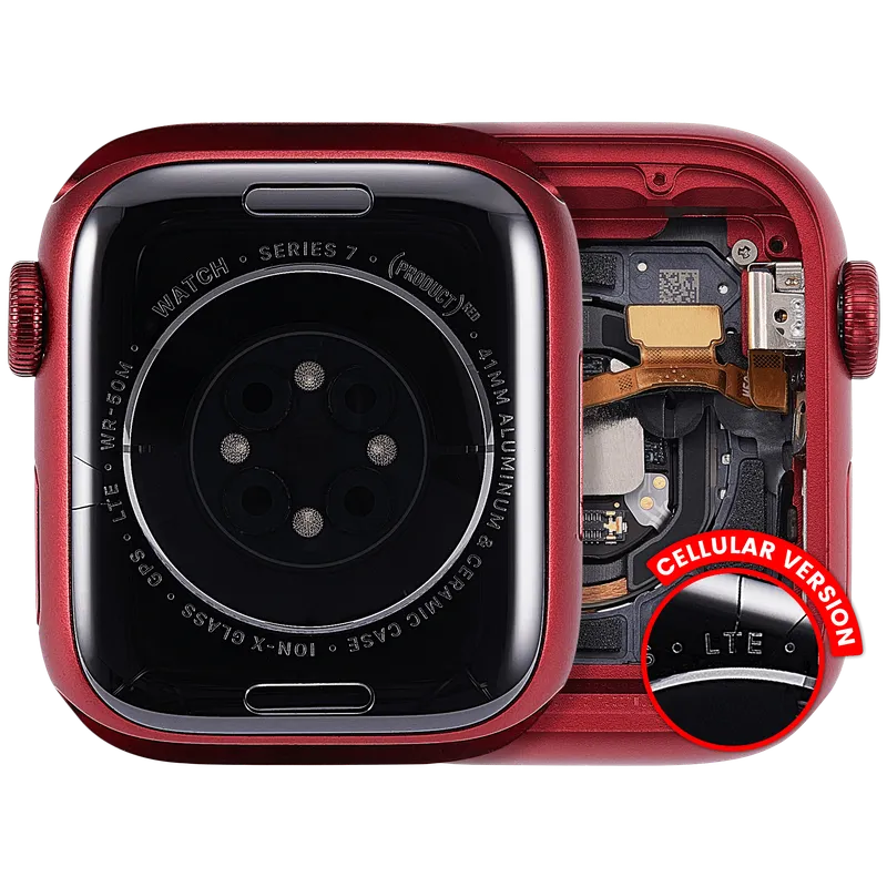 Housing (kompletní tělo) pro Apple Watch Series 7 (41 mm) (originál z vyřazeného zařízení, stav A) (verze Cellular) (hliník / červená)