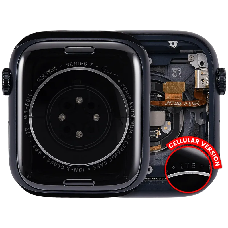 Housing (kompletní tělo) pro Apple Watch Series 7 (45 mm) (originál z vyřazeného zařízení, stav A) (verze Cellular) (hliník / vesmírně černá)