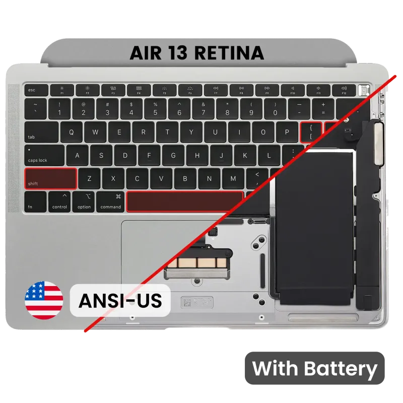 Top case s baterií a klávesnicí (americké rozložení ANSI) pro MacBook Air 13" A1932 (2018-2019) (originál z vyřazeného zařízení, stav B) (vesmírně šedá)