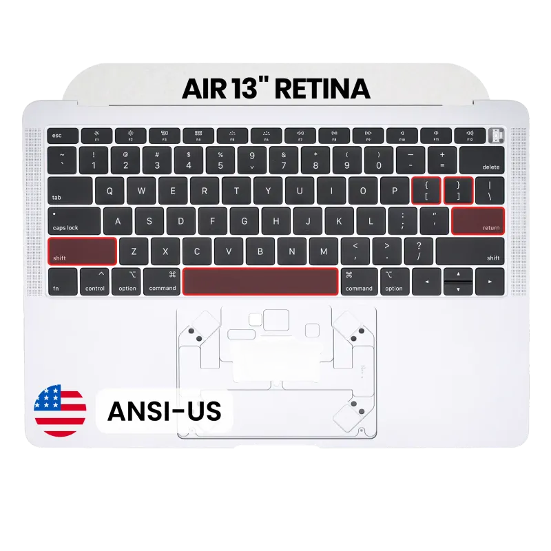 Top case s klávesnicí (americké rozložení ANSI) pro MacBook Air 13" A1932 (2018-2019) (originál z vyřazeného zařízení, stav A) (stříbrná)