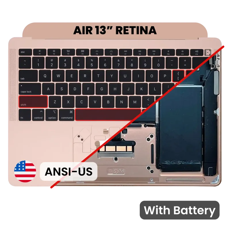 Top case s baterií a klávesnicí (americké rozložení ANSI) pro MacBook Air 13" A1932 (2018-2019) (originál z vyřazeného zařízení, stav A) (růžově zlatá)
