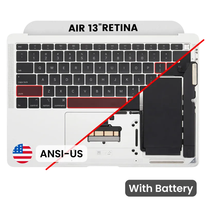 Top case s baterií a klávesnicí (americké rozložení ANSI) pro MacBook Air 13" A1932 (2018-2019) (originál, nový) (stříbrná)