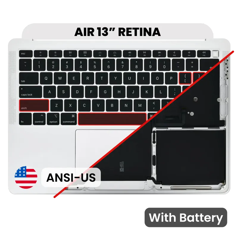 Top case s baterií a klávesnicí (americké rozložení ANSI) pro MacBook Air 13" A2179 (2020) (originál z vyřazeného zařízení, stav B/C) (stříbrná)