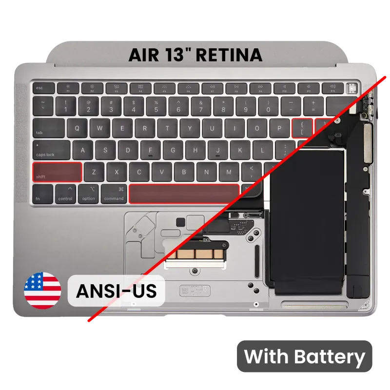 Top case s baterií a klávesnicí (americké rozložení ANSI) pro MacBook Air 13" A2179 (2020) (originál z vyřazeného zařízení, stav B/C) (vesmírně šedá)