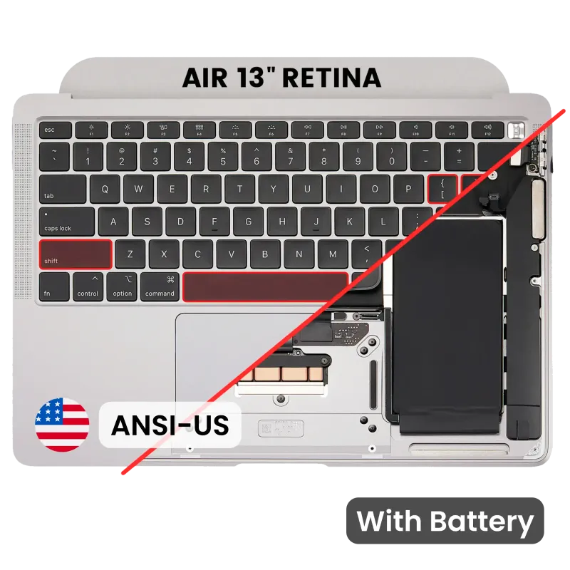 Top case s baterií a klávesnicí (americké rozložení ANSI) pro MacBook Air 13" A2179 (2020) (originál z vyřazeného zařízení, stav A) (stříbrná)