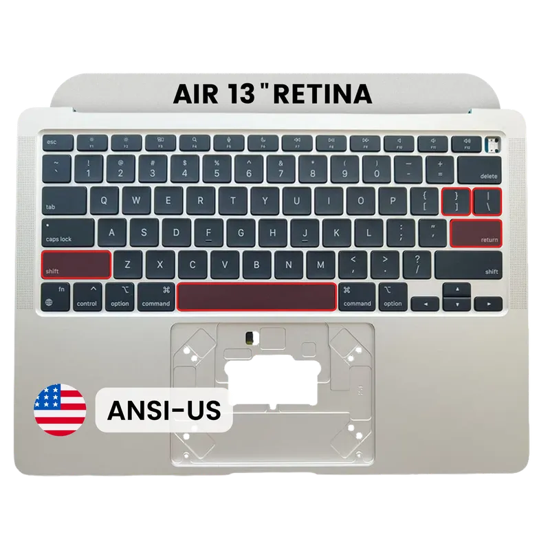 Top case s klávesnicí (americké rozložení ANSI) pro MacBook Air 13" A2337 (2020) (originál z vyřazeného zařízení, stav A) (stříbrná)