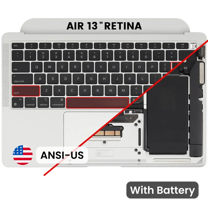 Top case s baterií a klávesnicí (americké rozložení ANSI) pro MacBook Air 13" A2337 (2020) (originál z vyřazeného zařízení, stav A) (stříbrná)