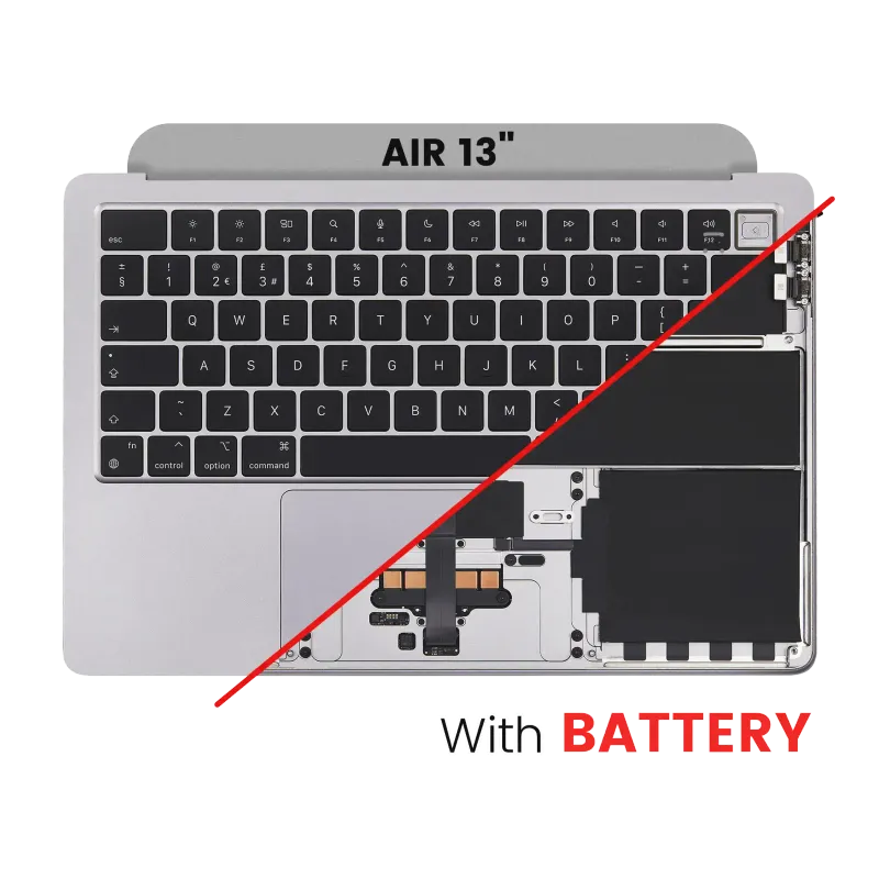 Top case s baterií a klávesnicí (britské rozložení ISO) pro MacBook Air 13" A2681 (2022) (originál z vyřazeného zařízení, stav B/C) (stříbrná)