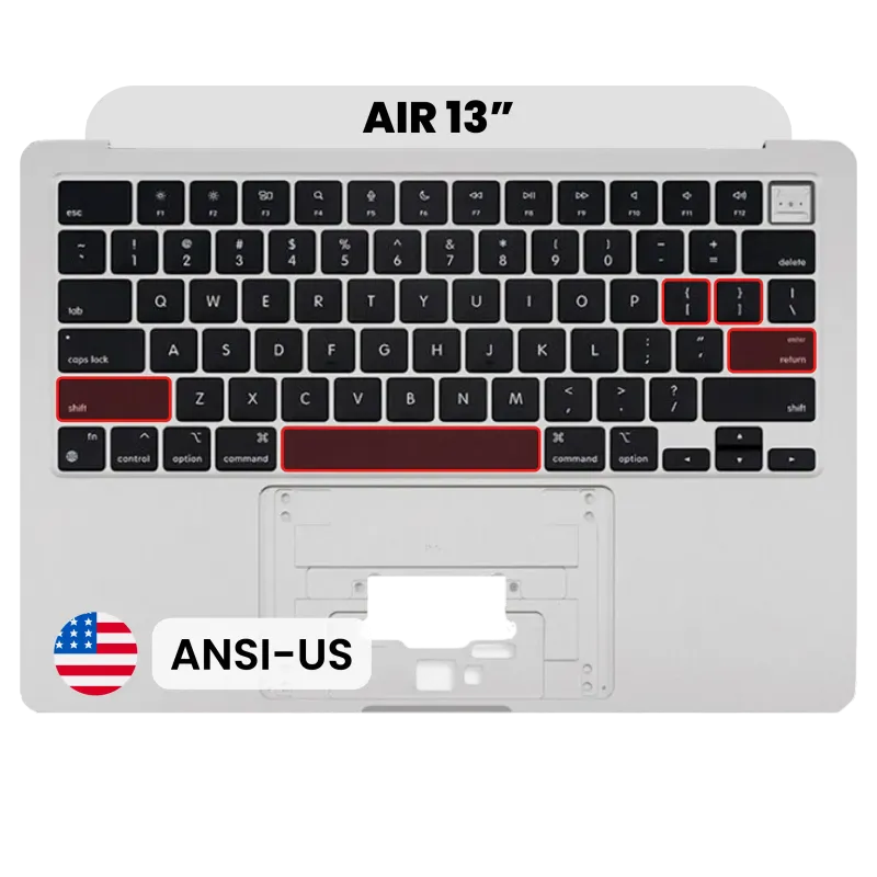 Top case s klávesnicí (americké rozložení ANSI) pro MacBook Air 13" A2681 (2022) (originál z vyřazeného zařízení, stav B) (stříbrná)