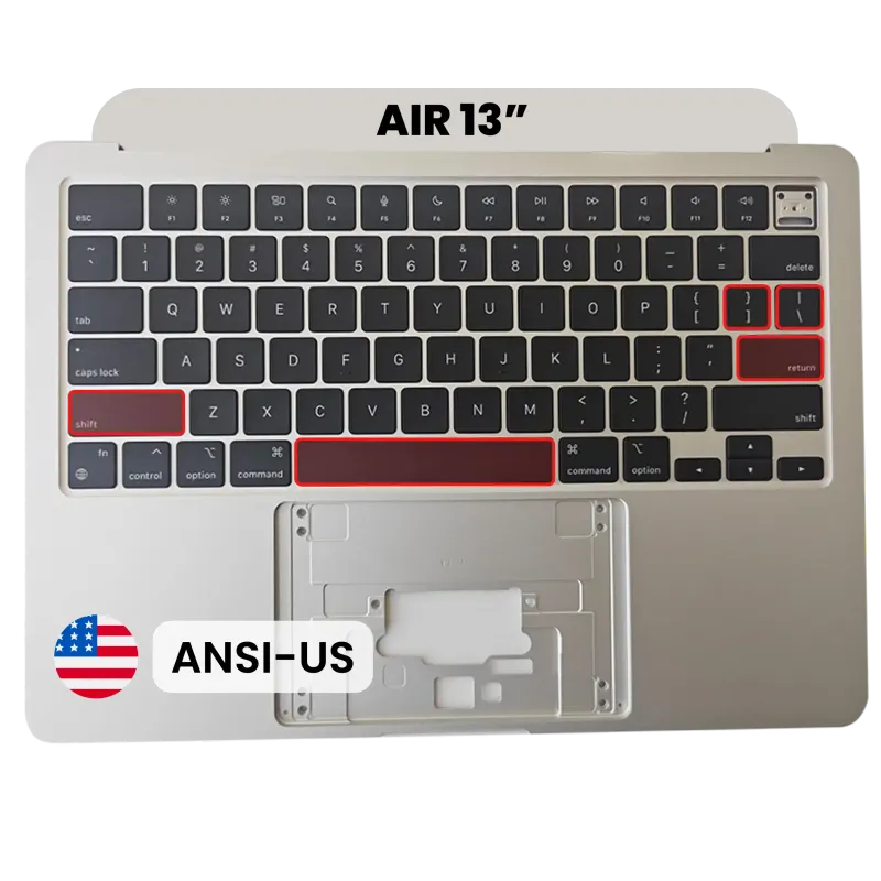 Top case s klávesnicí (americké rozložení ANSI) pro MacBook Air 13" A2681 (2022) (originál z vyřazeného zařízení, stav A) (hvězdně bílá)