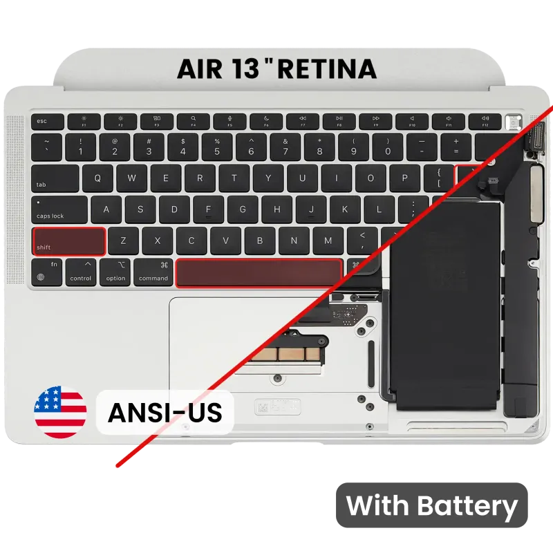 Top case s baterií a klávesnicí (americké rozložení ANSI) pro MacBook Air 13" A2337 (2020) (stříbrná)