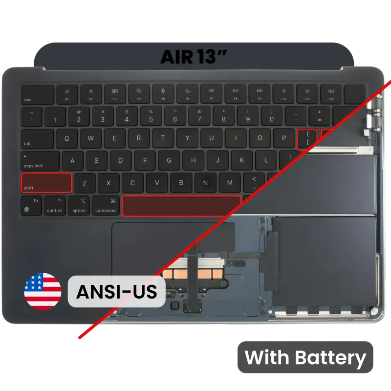 Top case s baterií a klávesnicí (americké rozložení ANSI) pro MacBook Air 13" A3113 (originál z vyřazeného zařízení, stav B) (temně inkoustová)