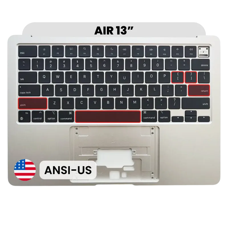 Top case s baterií a klávesnicí (americké rozložení ANSI) pro MacBook Air 13" A3113 (originál z vyřazeného zařízení, stav A) (stříbrná)