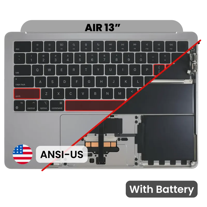 Top case s baterií a klávesnicí (americké rozložení ANSI) pro MacBook Air 13" A3113 (2024) (originál z vyřazeného zařízení, stav A) (vesmírně šedá)