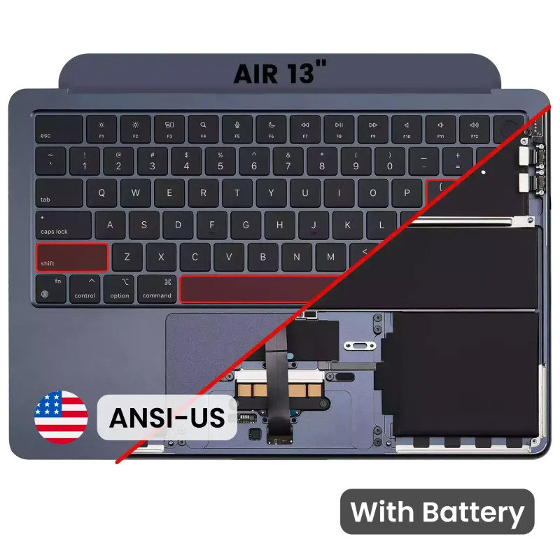 Top case s baterií a klávesnicí (americké rozložení ANSI) pro MacBook Air 13" A2681 (2022) (temně inkoustová)