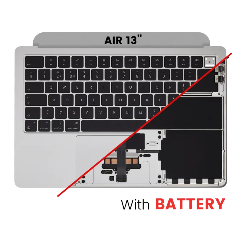 Top case s baterií a klávesnicí (britské rozložení ISO) pro MacBook Air 13" A2681 (2022) (stříbrná)