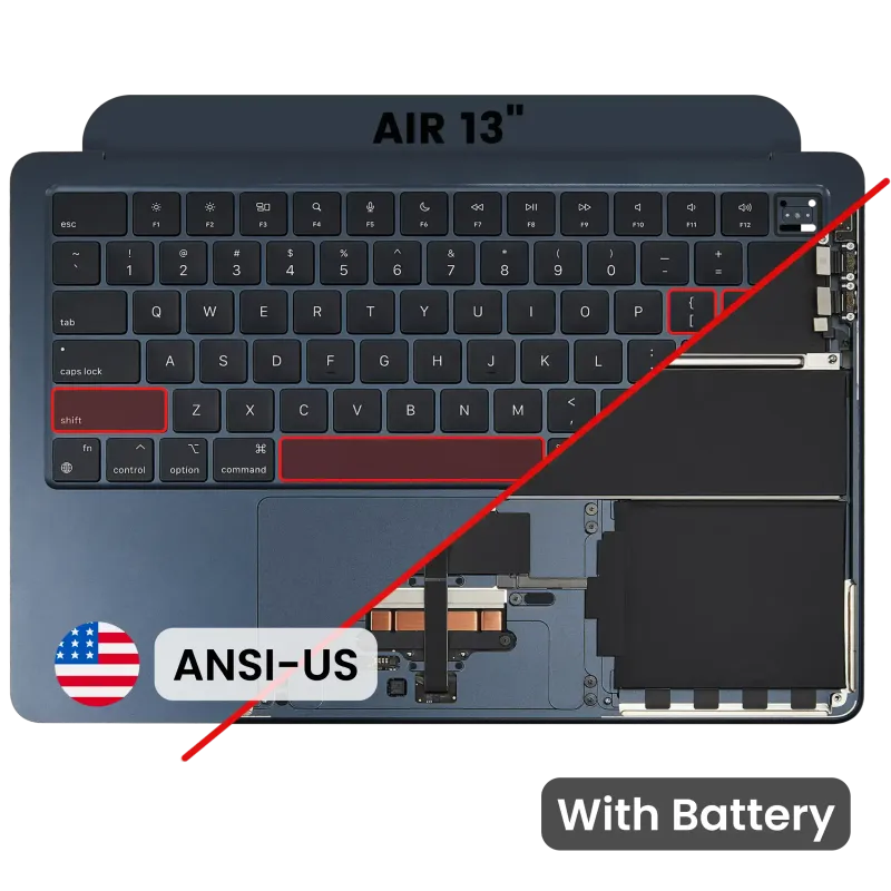 Top case s baterií a klávesnicí (americké rozložení ANSI) pro MacBook Air 13" A3113 (2024) (temně inkoustová)