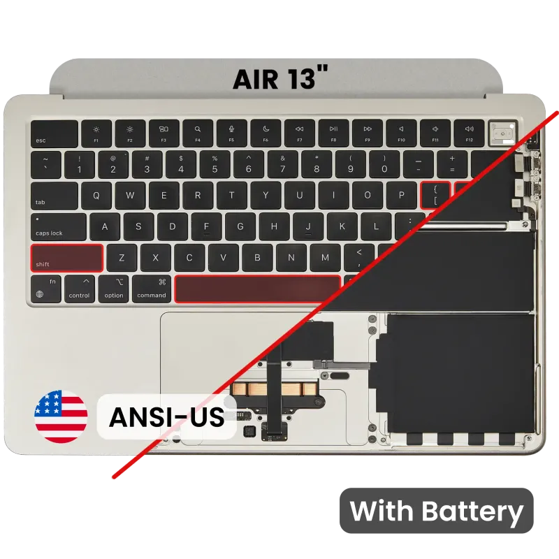 Top case s baterií a klávesnicí (americké rozložení ANSI) pro MacBook Air 13" A3113 (2024) (hvězdně bílá)