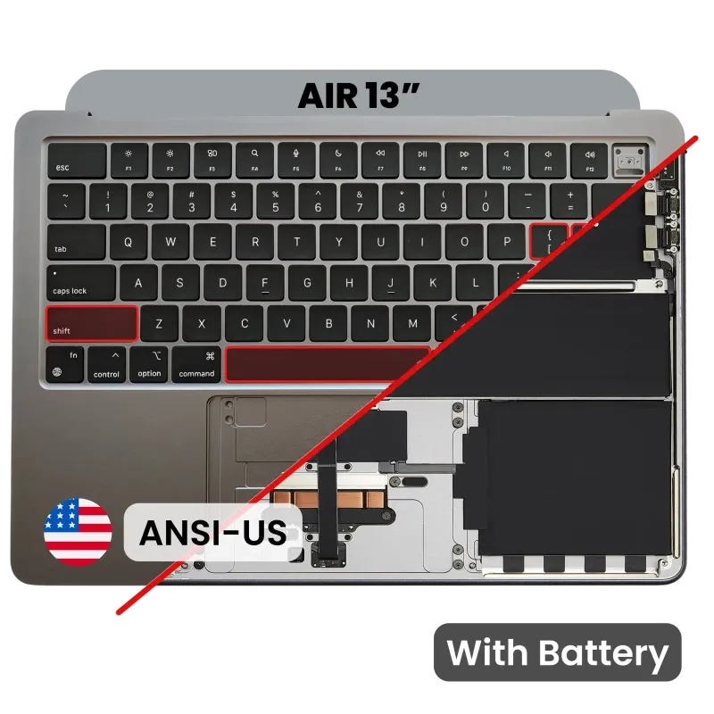 Top case s baterií a klávesnicí (americké rozložení ANSI) pro MacBook Air 13" A3113 (2024) (vesmírně šedá)